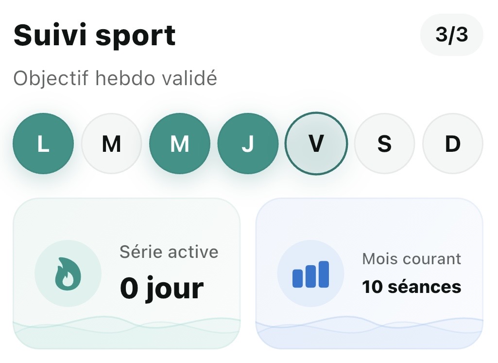 Aperçu du suivi d’activité Ginvora