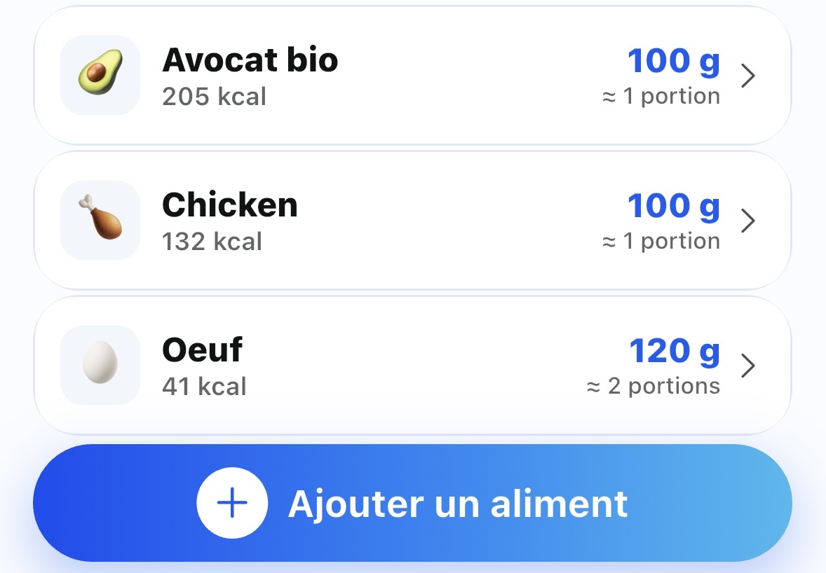 Liste des aliments du stock Ginvora